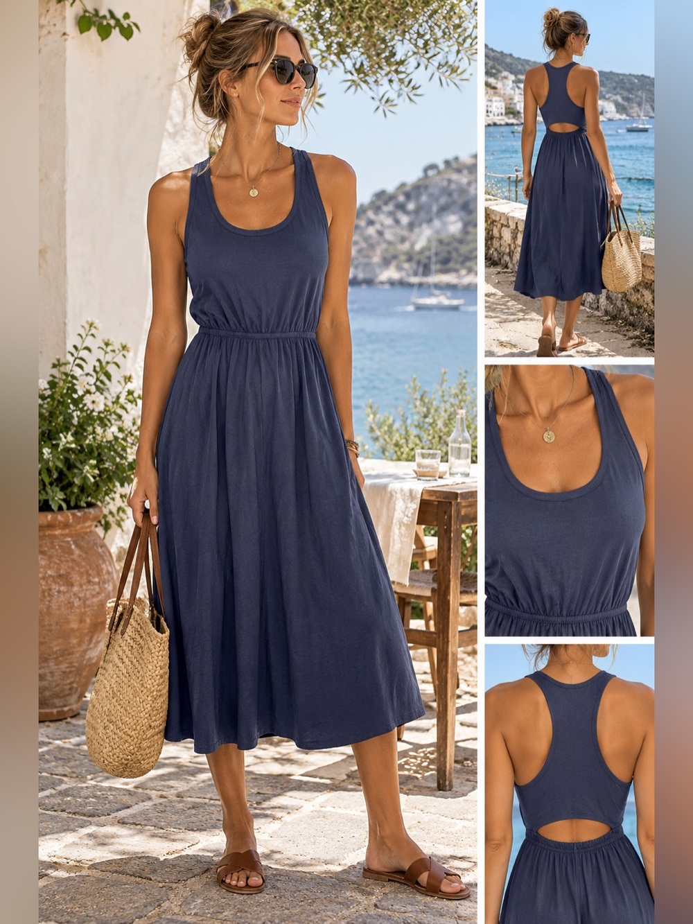 GAP Racerback Cutout Midi Dress Blue Ridge Slate Blue Gray Size Medium NWT